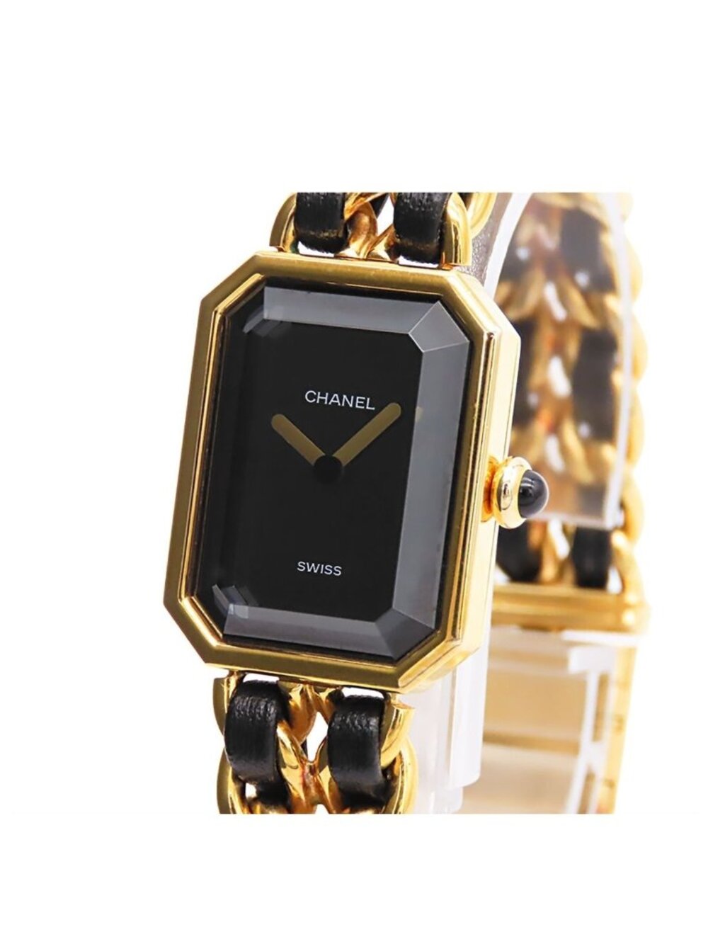 Chanel Premiere Black SS Leather L Watch with Card Quartz